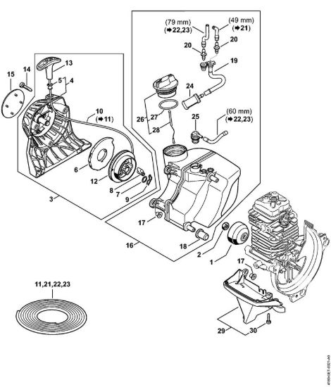 Dispositivo di avviamento, serbatoio carburante BT 131 BT 131 brand Stihl